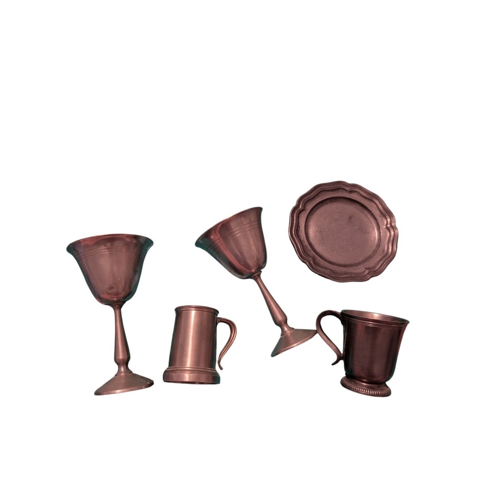 Vintage Pewter Lot Of 5 Goblet Mug Plate